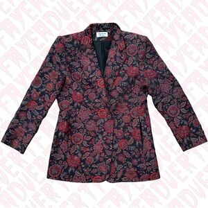 Vintage Red Purple Floral Blazer Suit Jacket 90s Womens Shoulder Pads